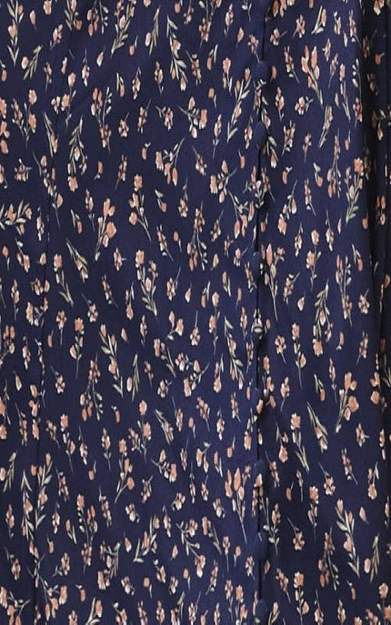 Navy blue fabric with small floral pattern