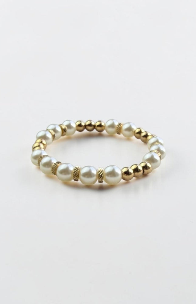 pearl bracelet stack gold bead detail stainless steel hypoallergenic