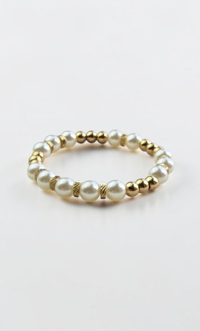 pearl bracelet stack gold bead detail stainless steel hypoallergenic