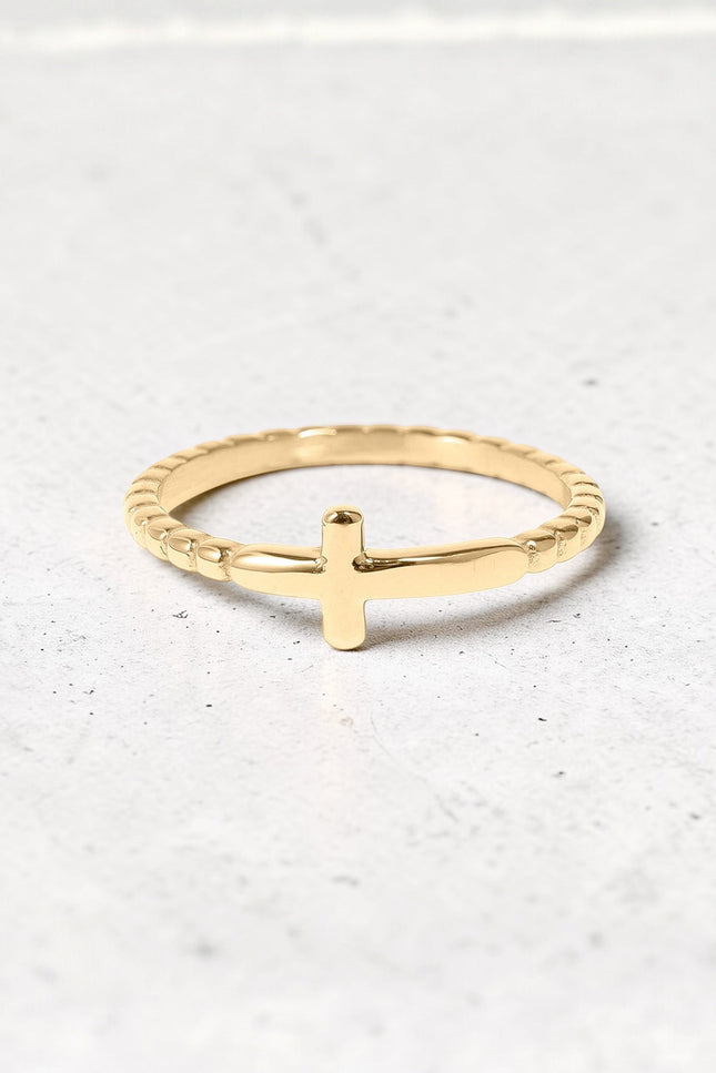 minimal beaded band cross ring gold everyday faith jewelry