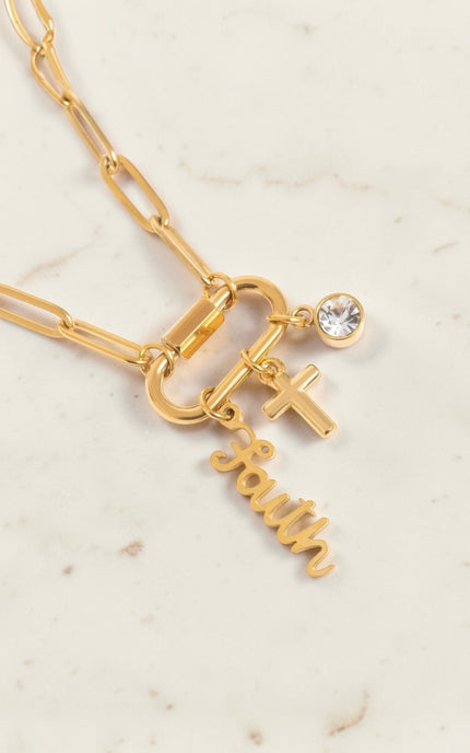 gold charm necklace cross faith crystal dainty everyday jewelry
