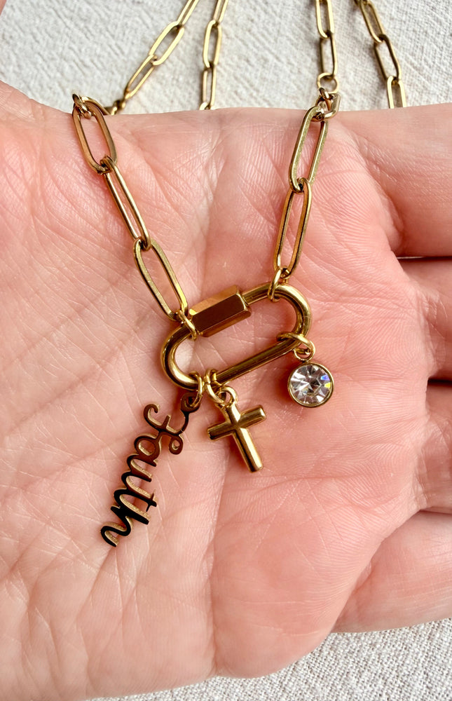 faith charm necklace gold stainless steel waterproof layering necklace