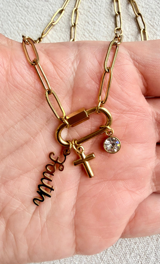 faith charm necklace gold stainless steel waterproof layering necklace