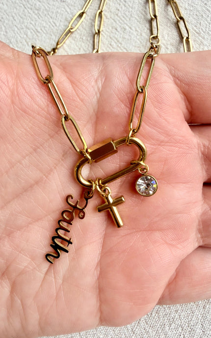 faith charm necklace gold stainless steel waterproof layering necklace