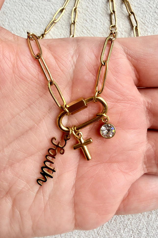 faith charm necklace gold stainless steel waterproof layering necklace
