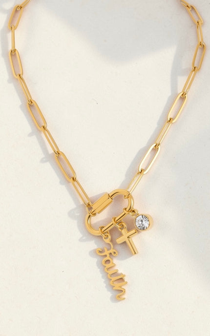 gold charm necklace cross faith crystal dainty everyday jewelry