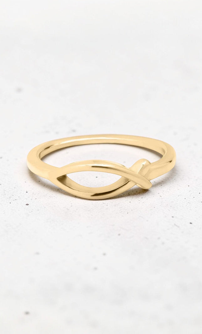 gold fish ring christian ichthys symbol minimalist faith jewelry waterproof stainless steel PVD hypoallergenic stacking ring