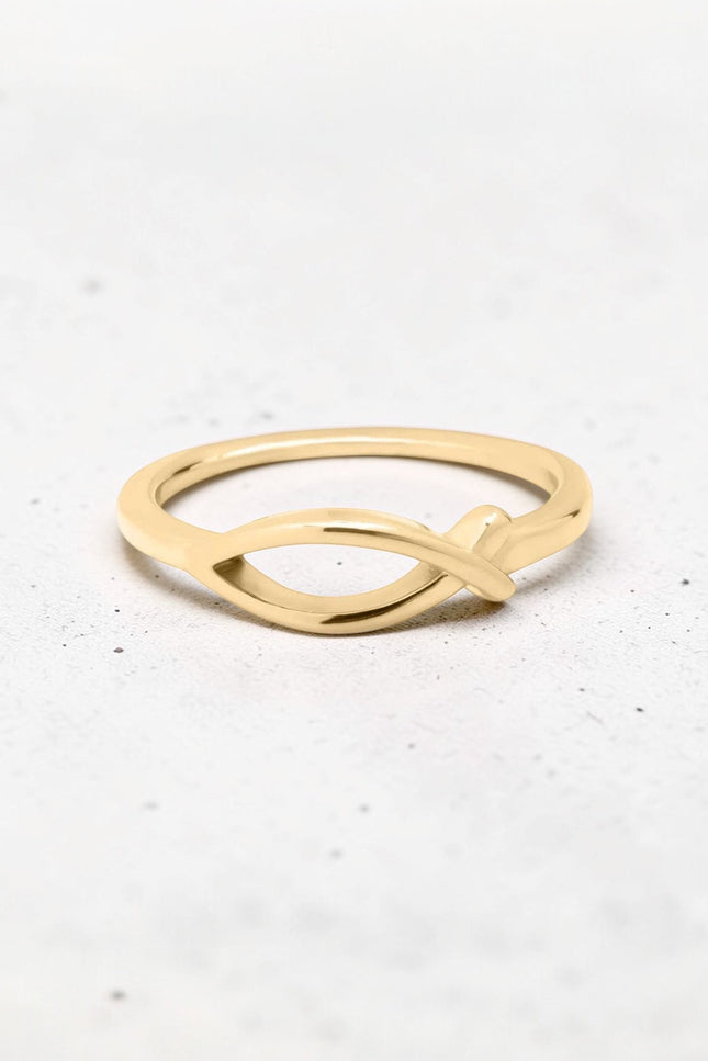 gold fish ring christian ichthys symbol minimalist faith jewelry waterproof stainless steel PVD hypoallergenic stacking ring