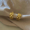 18k gold-plated stainless steel watchband-texture hoop earrings — waterproof and hypoallergenic jewelry from Justyna Grace Boutique.