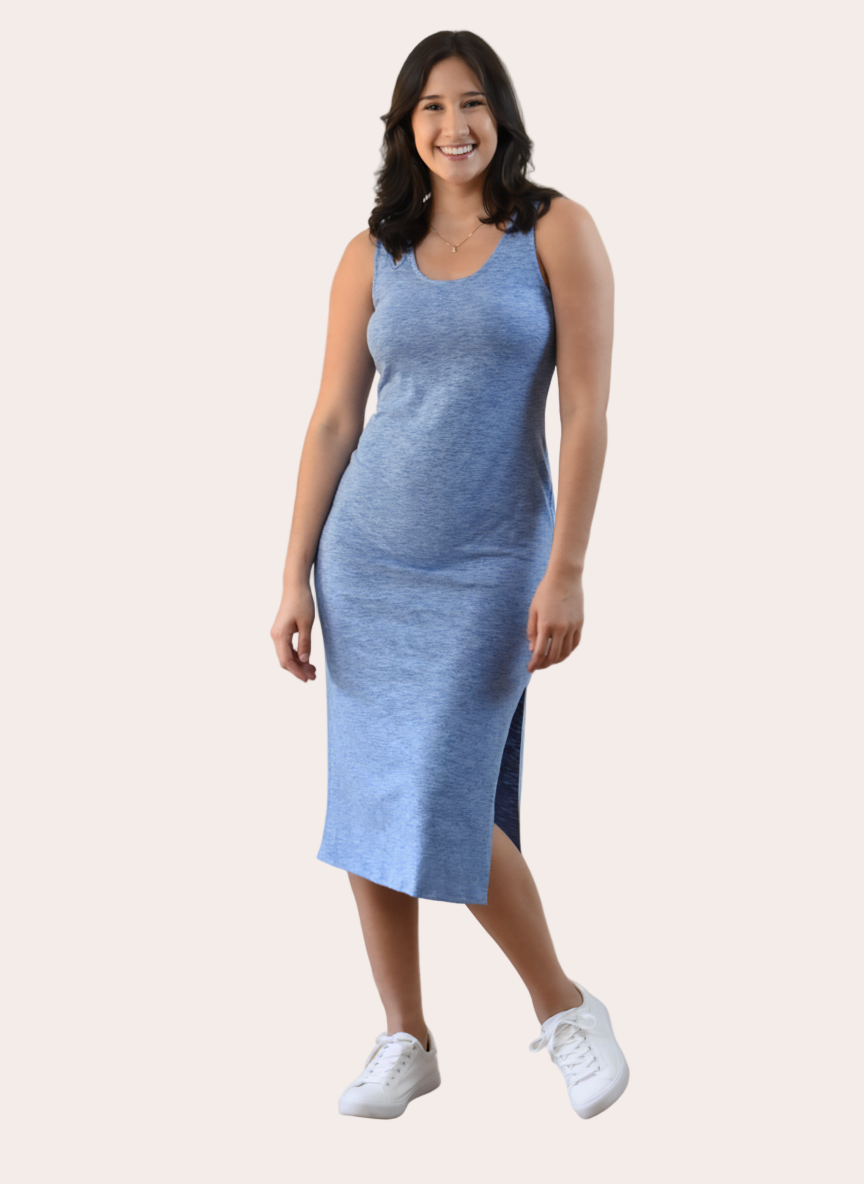 Haven Knit Dress — asymmetrical strap midi dress in soft cotton slub fabric from Justyna Grace Boutique.