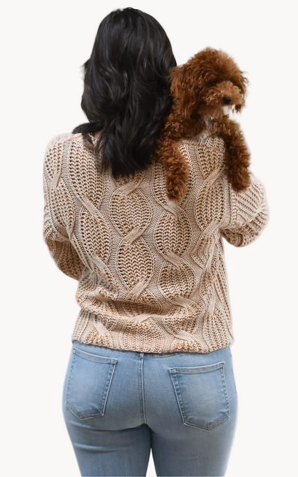 Heritage Cotton Cable Sweater on soft linen background, featuring 100% cotton knit with cable and ribbed texture.