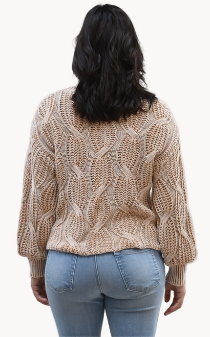 Heritage Cotton Cable Sweater on soft linen background, featuring 100% cotton knit with cable and ribbed texture.