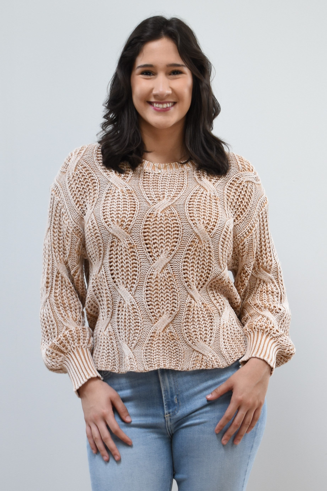 Heritage Cotton Cable Sweater on soft linen background, featuring 100% cotton knit with cable and ribbed texture.