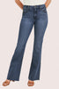 Dark-wash high-rise flare jeans with clean finish — flattering retro silhouette from Justyna Grace Boutique.