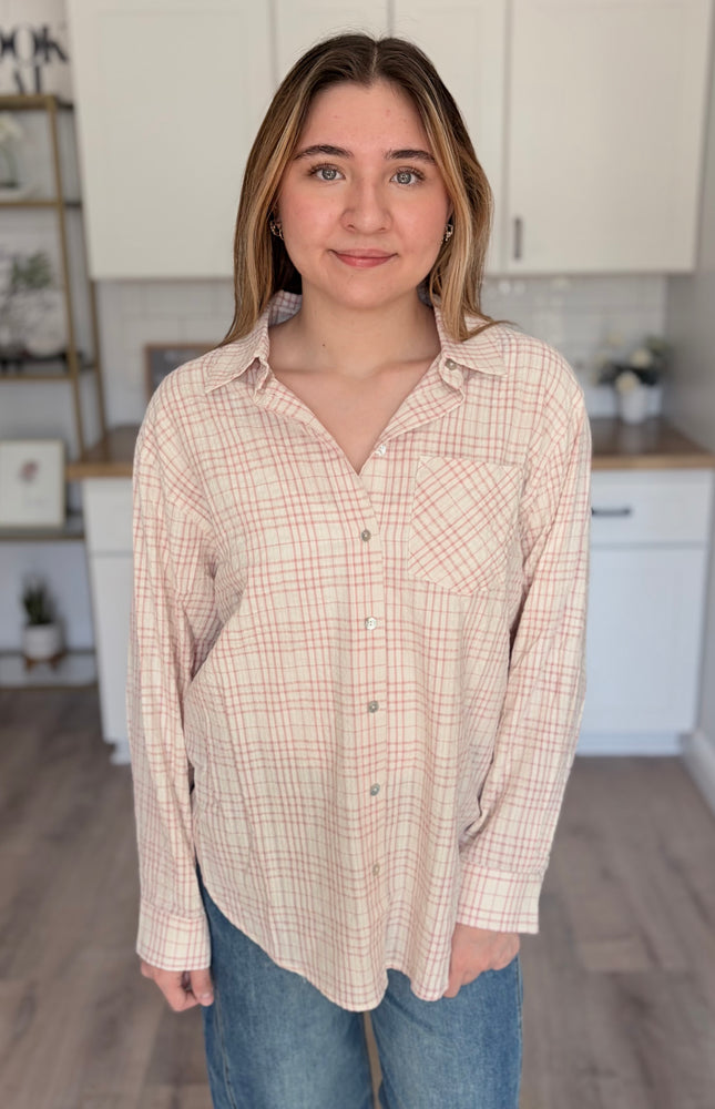 Hollis plaid cotton shirt with oversized fit and button down front