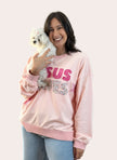 Jesus Saves Mineral Wash Crewneck — vintage-style faith sweatshirt with gingham and floral patchwork from Justyna Grace Boutique.