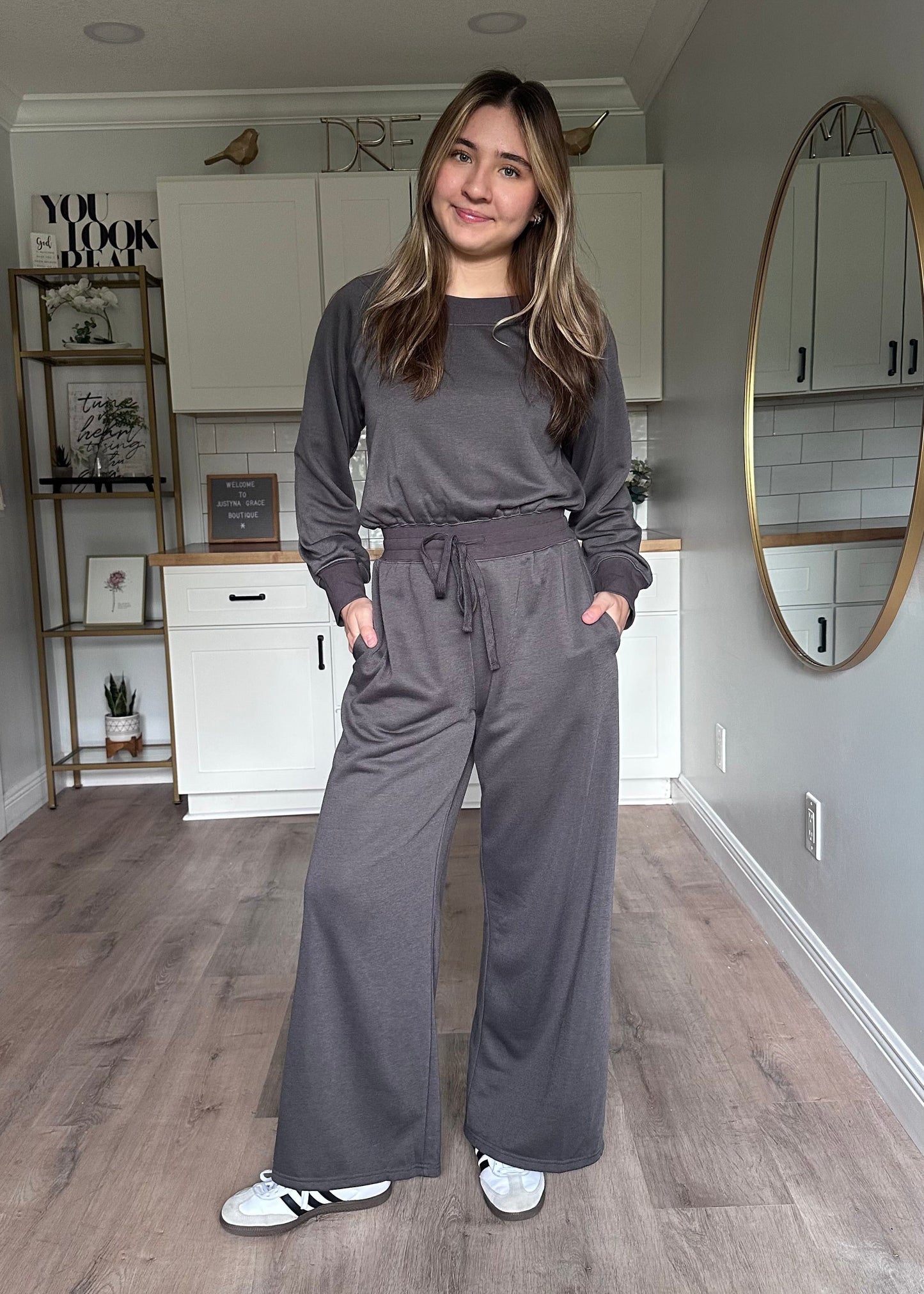 Juliet wide-neck knit jumpsuit with relaxed fit and soft stretchy fabric for an effortless one-piece look