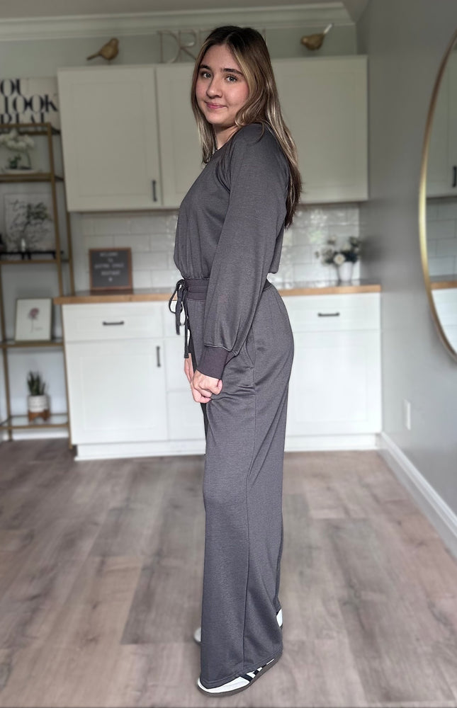 Juliet wide-neck knit jumpsuit with relaxed fit and soft stretchy fabric for an effortless one-piece look