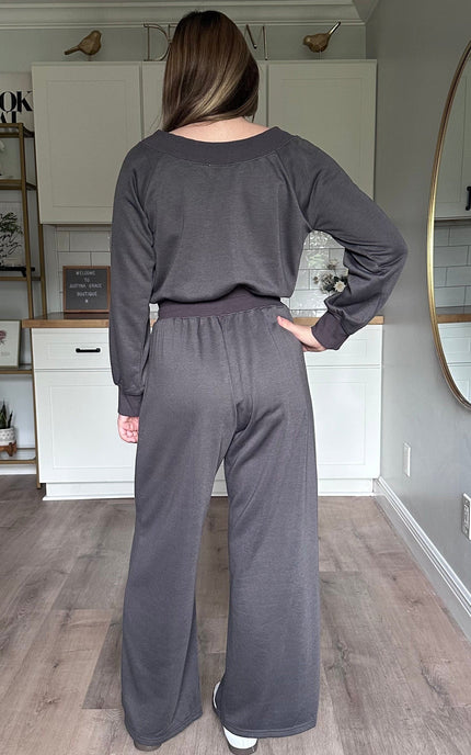 Back view of the Juliet knit jumpsuit with comfortable fit and clean, minimalist design
