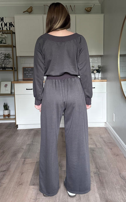 Back view of the Juliet knit jumpsuit with comfortable fit and clean, minimalist design
