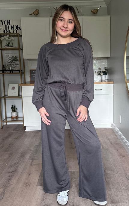 Juliet wide-neck knit jumpsuit with relaxed fit and soft stretchy fabric for an effortless one-piece look