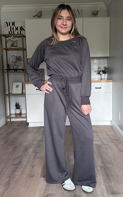 Juliet wide-neck knit jumpsuit with relaxed fit and soft stretchy fabric for an effortless one-piece look