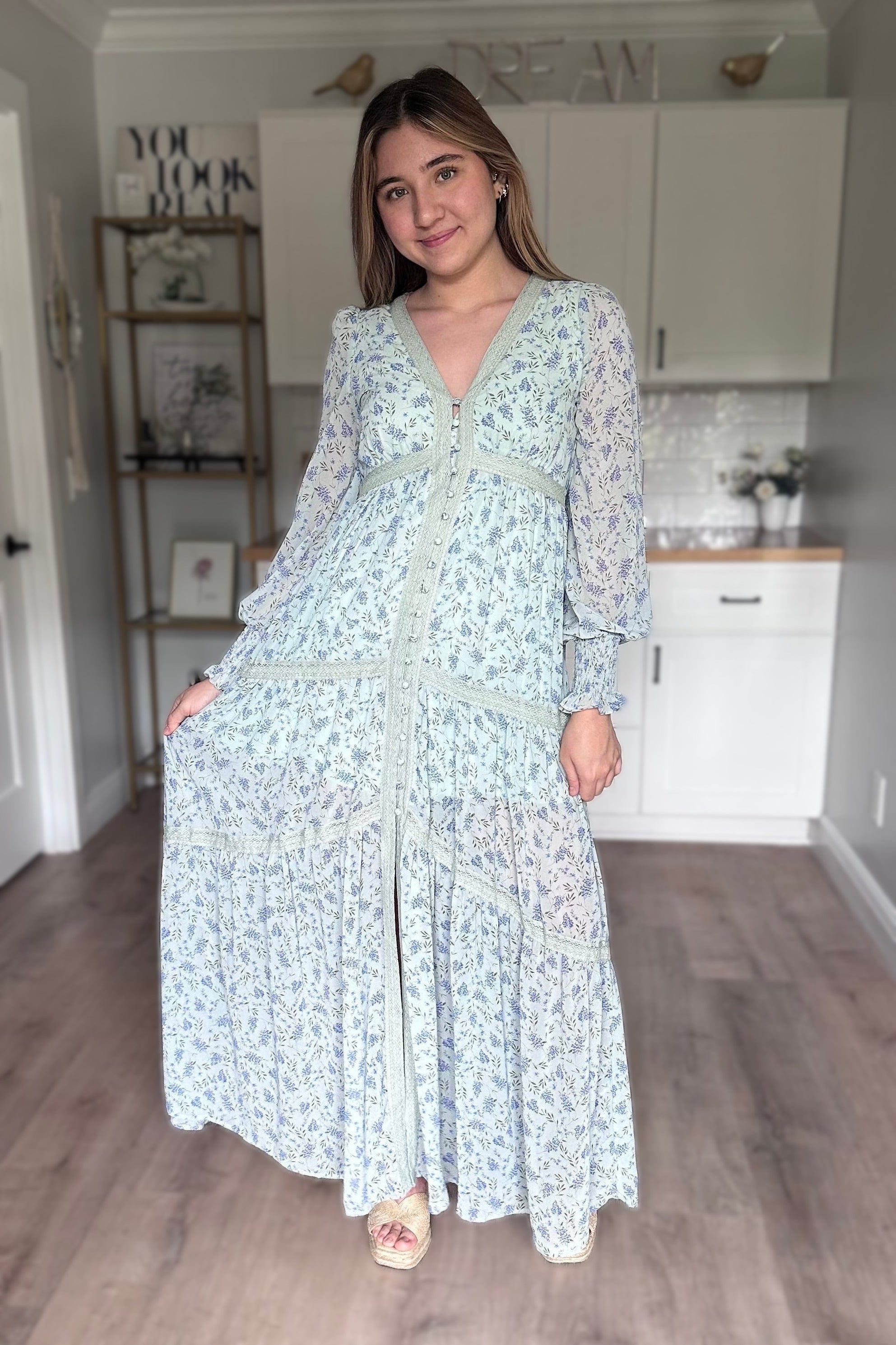 Leah Floral Lace Trim Maxi Dress
