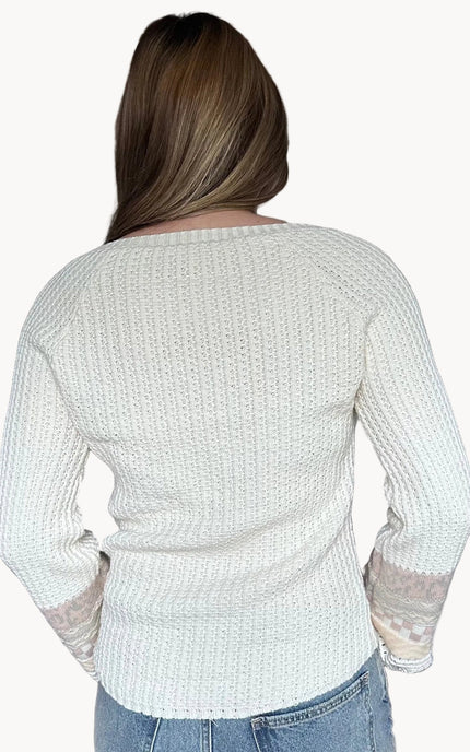 Back view of the Margot henley sweater with clean silhouette and comfortable drape