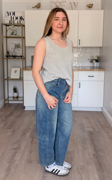 Mila linen cotton sweater tank with sleeveless design and side slits