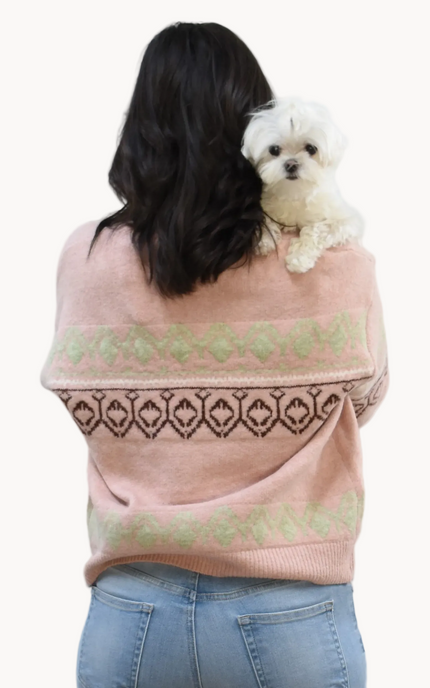Mosaic Knit Pullover on soft linen background, featuring a geometric knit pattern and relaxed silhouette.