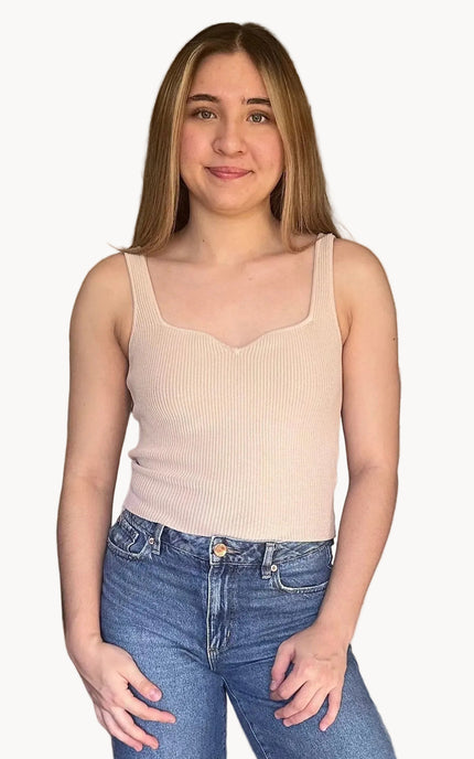 Structured ribbed knit tank with wide straps and body-skimming fit