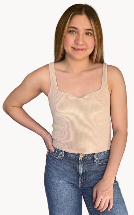Noelle ribbed sweetheart neckline tank with fitted silhouette