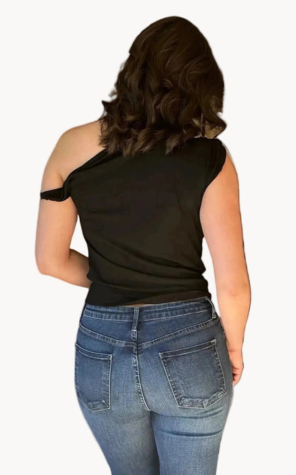 Fitted one-shoulder knit top with sleek, modern shape