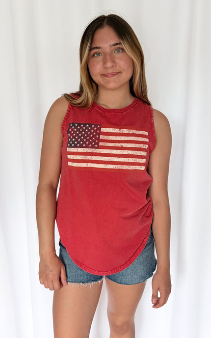 Premium cotton tank top fit shown on model, demonstrating how design drapes on body