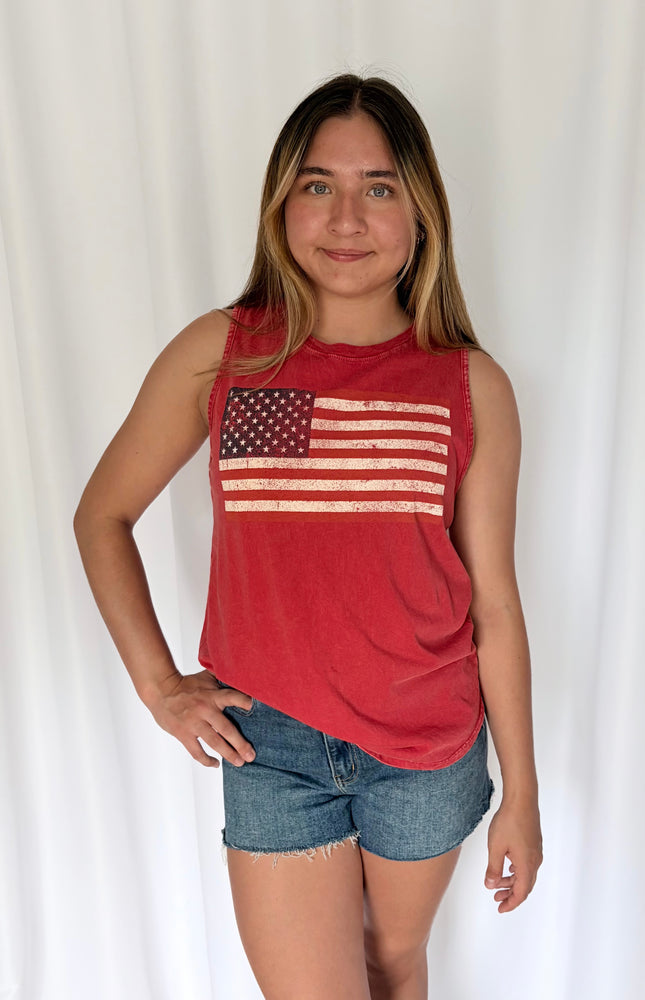 Cotton tank styled for casual weekend wear with denim