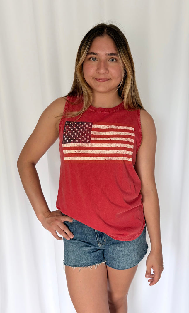 Cotton tank styled for casual weekend wear with denim