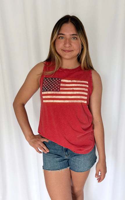 Cotton tank styled for casual weekend wear with denim