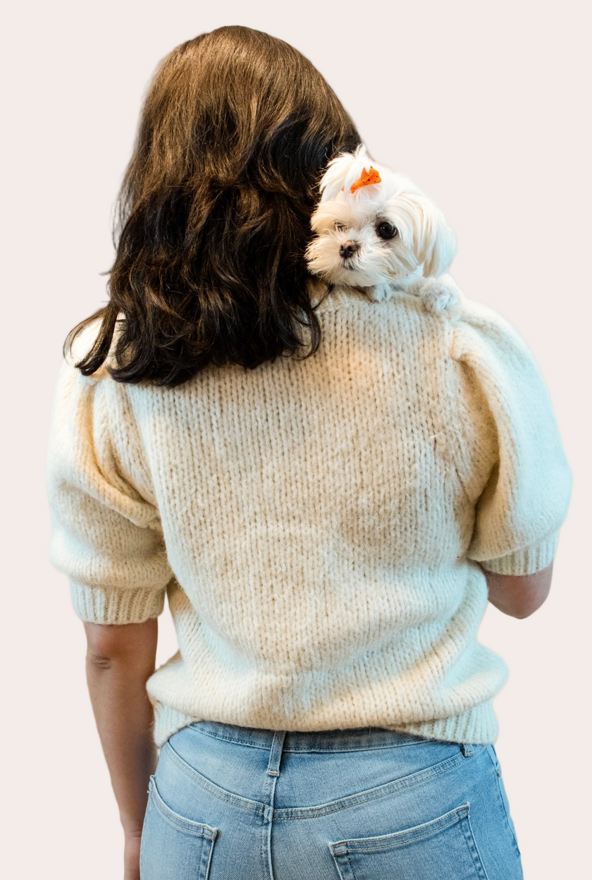 Puff Sleeve Knit Sweater — soft cozy knit with gentle sleeve volume and fitted cuffs from Justyna Grace Boutique.