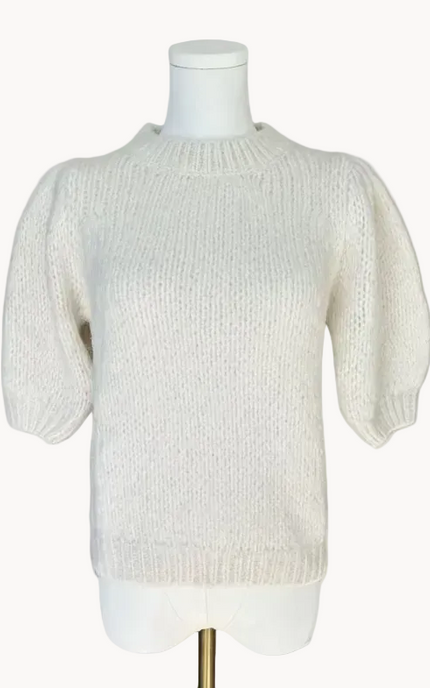 Puff Sleeve Knit Sweater — soft cozy knit with gentle sleeve volume and fitted cuffs from Justyna Grace Boutique.