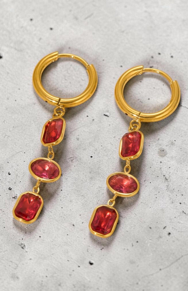 Cubic zirconia red crystal detail on earrings