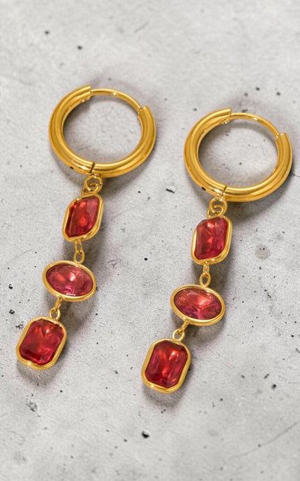 Cubic zirconia red crystal detail on earrings