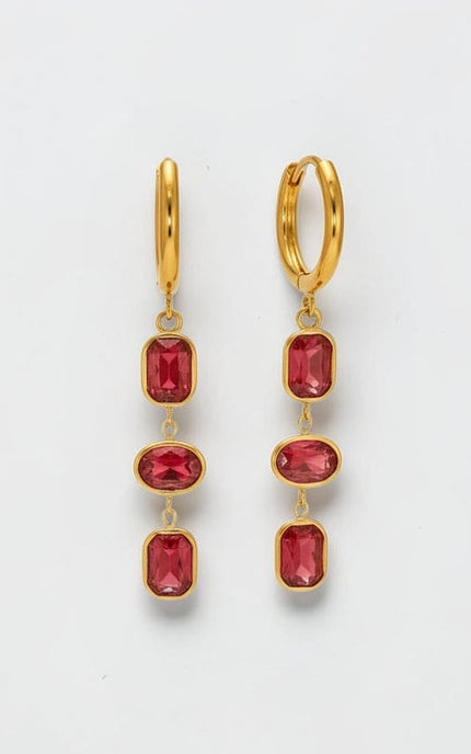 Three stone red crystal detail on earrings