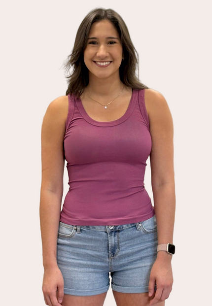Reversible Ribbed Tank — fitted ribbed knit top with reversible scoop and crew necklines from Justyna Grace Boutique.