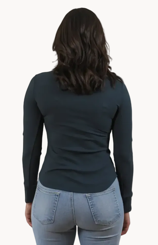 Ribbed Long Sleeve Top — slim-fit cotton blend top with crew neckline and rounded hem from Justyna Grace Boutique.