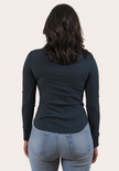 Ribbed Long Sleeve Top — slim-fit cotton blend top with crew neckline and rounded hem from Justyna Grace Boutique.