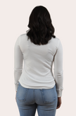 Ribbed Long Sleeve Top — slim-fit cotton blend top with crew neckline and rounded hem from Justyna Grace Boutique.
