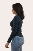 Ribbed Long Sleeve Top — slim-fit cotton blend top with crew neckline and rounded hem from Justyna Grace Boutique.