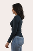 Ribbed Long Sleeve Top — slim-fit cotton blend top with crew neckline and rounded hem from Justyna Grace Boutique.