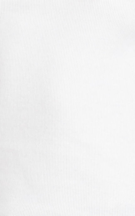 Close-up of fitted ribbed shape and fabric showing gentle stretch detail