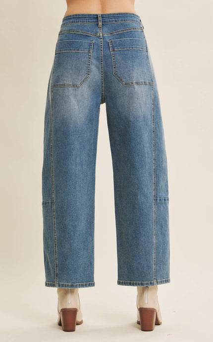 Rowan Baggy Jeans in vintage wash with oversized relaxed fit and rounded leg silhouette